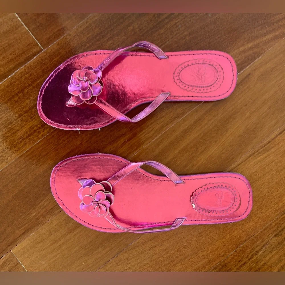 GAP GIRLS SANDALS SLIPPERS METLIC PINK SZ 3/4
